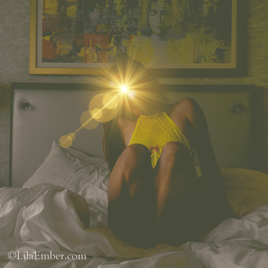 Woman wearing yellow lingerie.